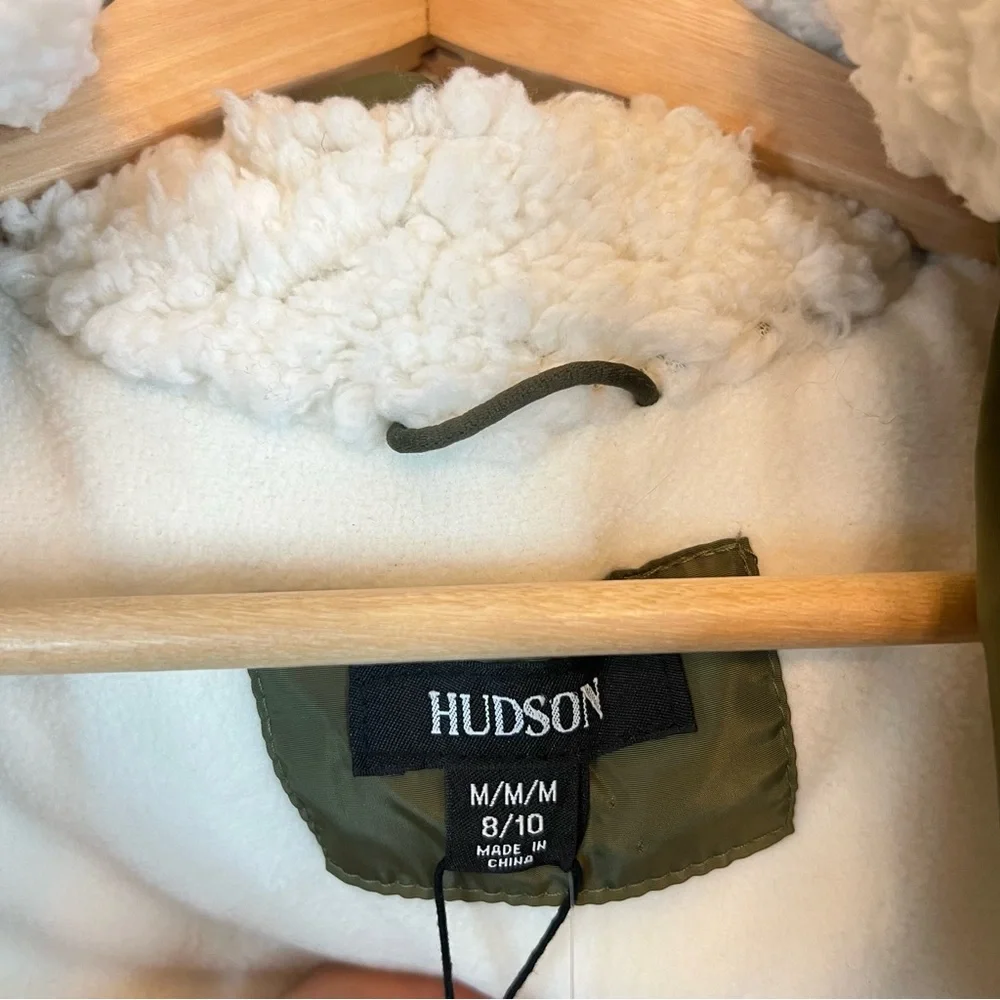 Hudson Kids Unisex Fur Hood Winter Moss Long Puffer Jacket Size Medium NWT